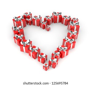 Gifts arranged in shape of heart