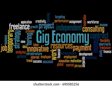 Gig Economy, Word Cloud Concept On Black Background.