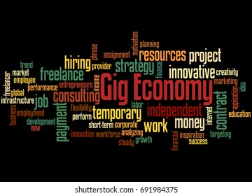 Gig Economy, Word Cloud Concept On Black Background.