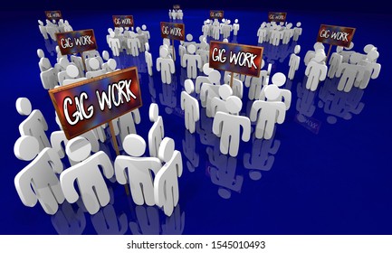 Gig Work Temporary Task Workers Around Signs 3d Illustration