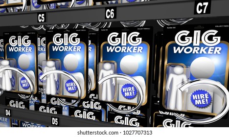 Gig Workers Vending Machine Hire Employees 3d Illustration