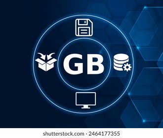 Giga bytes concept, A gigabyte is a specific unit of data that is equal to about 1 billion bytes of data.