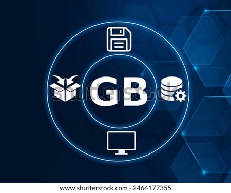 Giga bytes concept, A gigabyte is a specific unit of data that is equal to about 1 billion bytes of data.