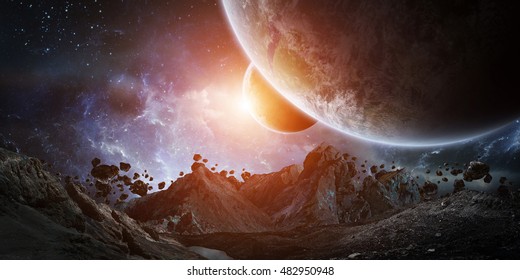 Astronauts Spaceship Exploring Asteroid Space 3d Stock Illustration 