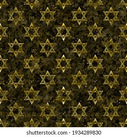 Gilded Jewish illustration with a dignified and impressive pattern of the Stars of David - the symbol of Judaism against a beautiful dark brown background for decorating ceremonies and events