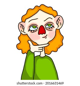 A Ginger Girl Thinking With A Smirk Cartoon Illustration
