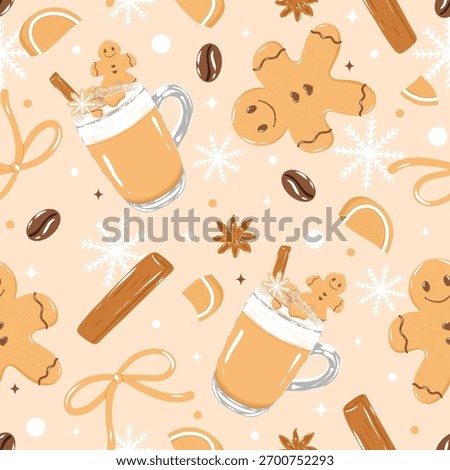 Gingerbread Coffee Christmas Seamless Pattern