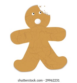 Gingerbread Man With A Bite Out Of His Head And Startled Expression