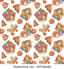 Gingerbread Man Christmas Pattern On White Background