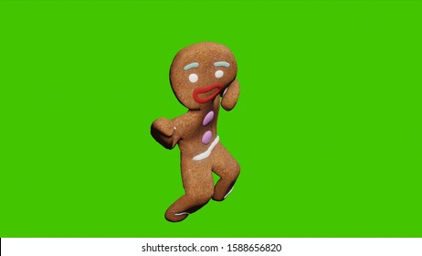 The Gingerbread Man Is Dancing A Christmas Dance. The Concept Of The Celebration. 3D Rendering.