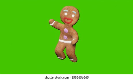 The Gingerbread Man Is Dancing A Christmas Dance. The Concept Of The Celebration. 3D Rendering.