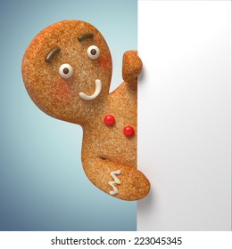 Gingerbread Man, Illustration, 3d Cookie Cartoon Character, Seasonal Banner Template