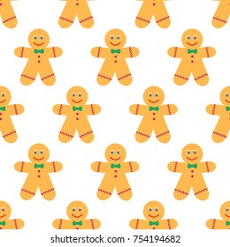 Gingerbread Man Pattern On The White Background.  Illustration