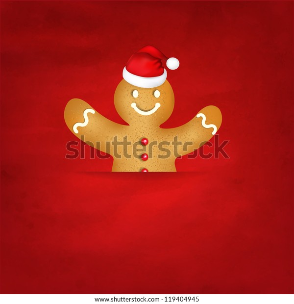 Gingerbread Man\
With Santa Hat And Old Red\
Background
