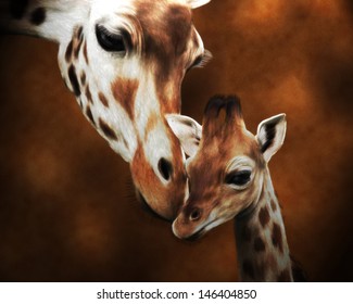 Giraffe Adult And Baby Painting