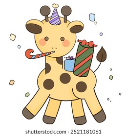 Giraffe clipart celebrates birthday and brings gifts - Powered by Shutterstock