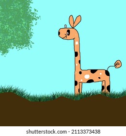 Giraffe in the forest with tree