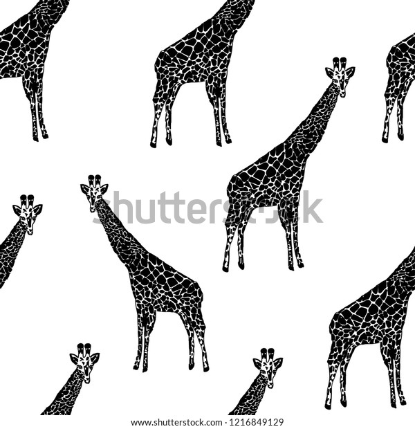 Giraffe On White Background Raster Repeat Stock Illustration 1216849129 ...