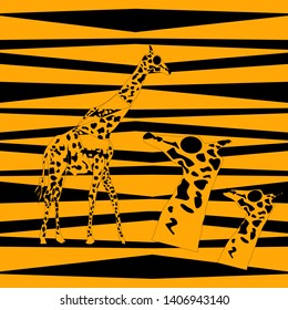 Giraffe Giraffe Head On Yellowblack Striped Stock Illustration