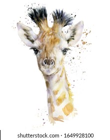 Giraffenfarbige Aquarellmalerei einzeln auf weißem Hintergrund