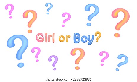  Girl or boy? 3D Invitation card to Gender reveal party. Many Question Marks on white background - Powered by Shutterstock