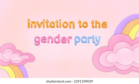 Girl or boy? 3D Invitation card to Gender reveal party. Pink and blue background with flowers and lettering text. He or She?  Baby shower paper cut illustration - Powered by Shutterstock