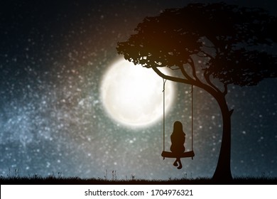 Girl Alone On A Swing Set Illustration