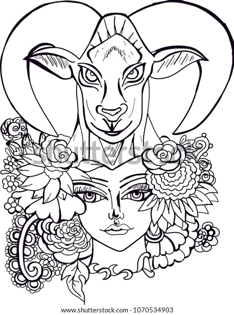 Girl Animal Flowers Illustration Coloring Pages Stock Illustration ...