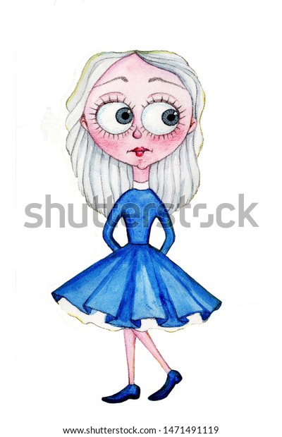 Girl Big Eyes Romantic Lovely Girl Stock Illustration 1471491119