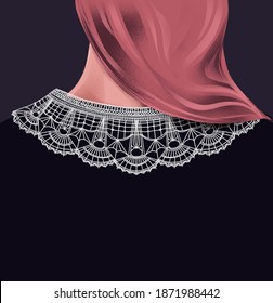 Girl In A Black Dress With White Lace Collar Raster Illustration