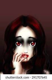 Girl Blood Covered Mouth Dark Background Stock Illustration 291707645 ...