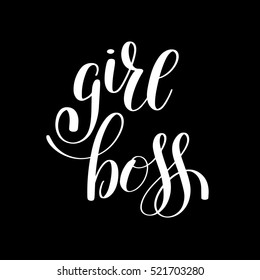 Girl Boss Handwritten Positive Inspirational Quote Brush Typography To Printable Wall Art, Photo Album Design, Home Decor Or Greeting Card, Modern Calligraphy Raster Version Illustration