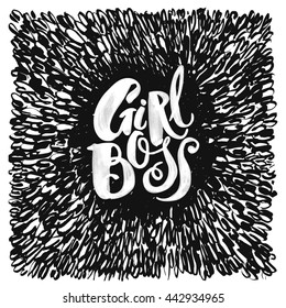 Girl Boss Modern Concept Of Independent Women. Watercolor Hand Lettering Motivation Poster. Artistic Design For A Logo, Greeting Cards, Invitations, Posters, Banners, Seasonal Greetings Illustrations
