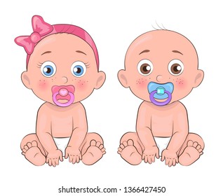 Girl Boy Little Kids Dummies Mouths Stock Illustration 1366427450