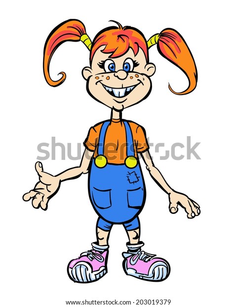 Girl Cartoon Character Ponytails Stock Illustration 203019379