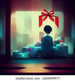 Girl Christmas Gifts Alone Sad