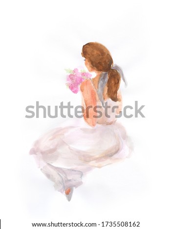 girl with flowers. fashion illustration. watercolor painting

