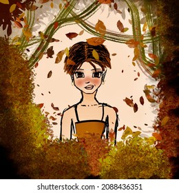 A Girl In The Forest. Its Fall