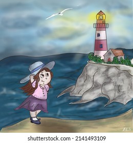 
girl goes to the lighthouse