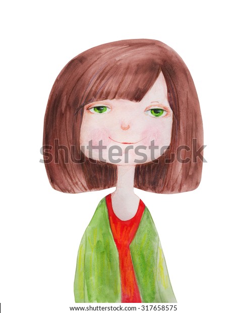 Girl Green Eyes Brown Hair Watercolor Royalty Free Stock Image
