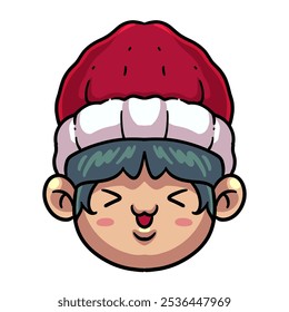 girl with a happy face. christmas holiday concept. illustration of little girl character with christmas hat - Powered by Shutterstock