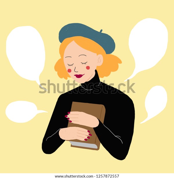 Girl Holding Book Dressed Ad French のイラスト素材
