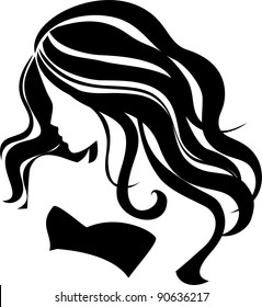 Girl Icon JPG. Beautiful Female Silhouette With Long Wavy Hair