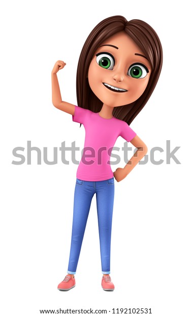 Girl Jeans Shows Muscles On White Stock Illustration 1192102531 ...