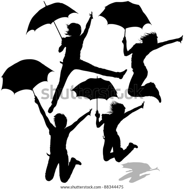 Girl Jumping Umbrella Black Silhouettes Stock Illustration 88344475 Dancing With Umbrella Silhouette
