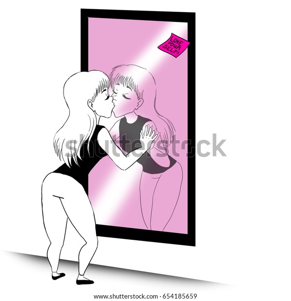 Girl Kissing The Mirror On Comic Style 