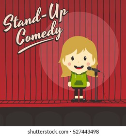 Girl Lady Woman Female Stand Up Comedian Cartoon Character