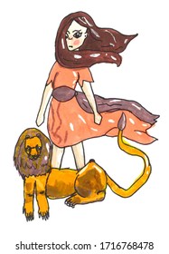 A girl and lion