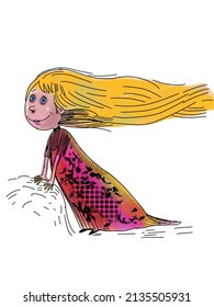 Girl Long Blonde Hair Cartoon Character Stock Illustration 2135505931 ...