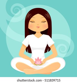 girl meditating with a lotus flower in her hands